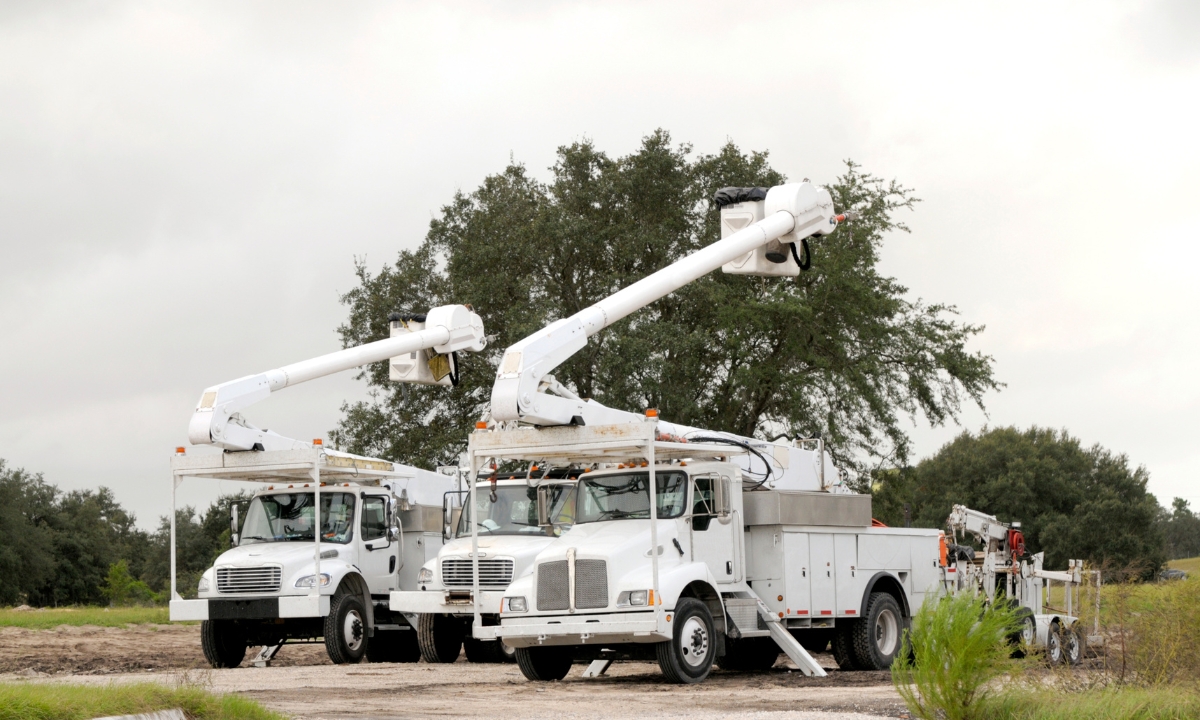 three bucket trucks