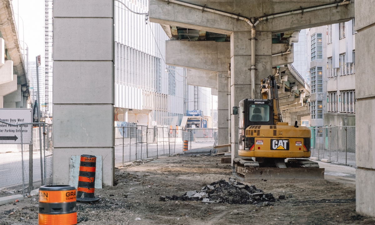 a picture of under bridge construction