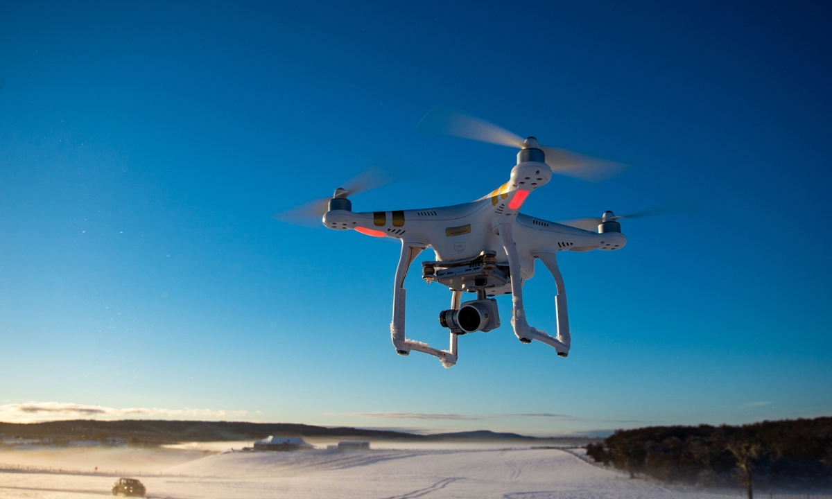 a drone over a snowscape